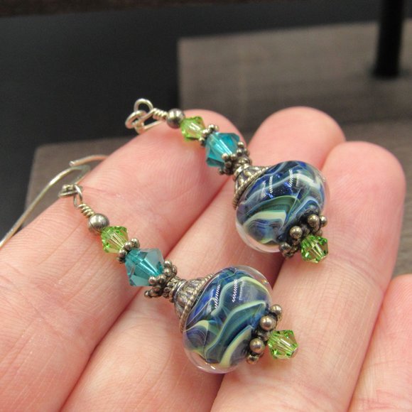 Sterling Silver Unique Glass & Crystal Earrings - Picture 2 of 5